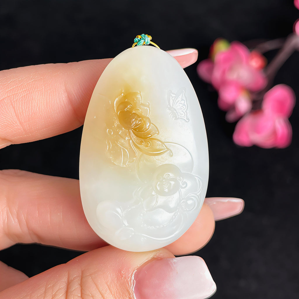 和田玉糖白羊脂白玉佛挂件（24.9g）