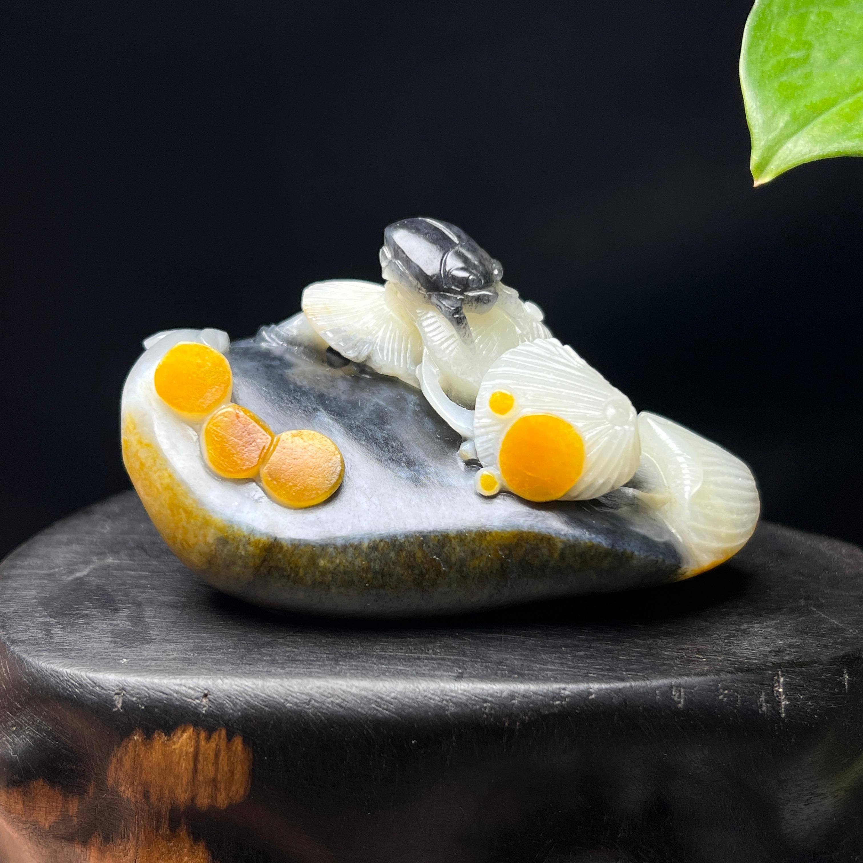 和田玉籽料红皮三色青花富甲天下摆件（89.2g）