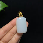 收藏级18k金镶和田山料羊脂白玉无事牌（24.2g）