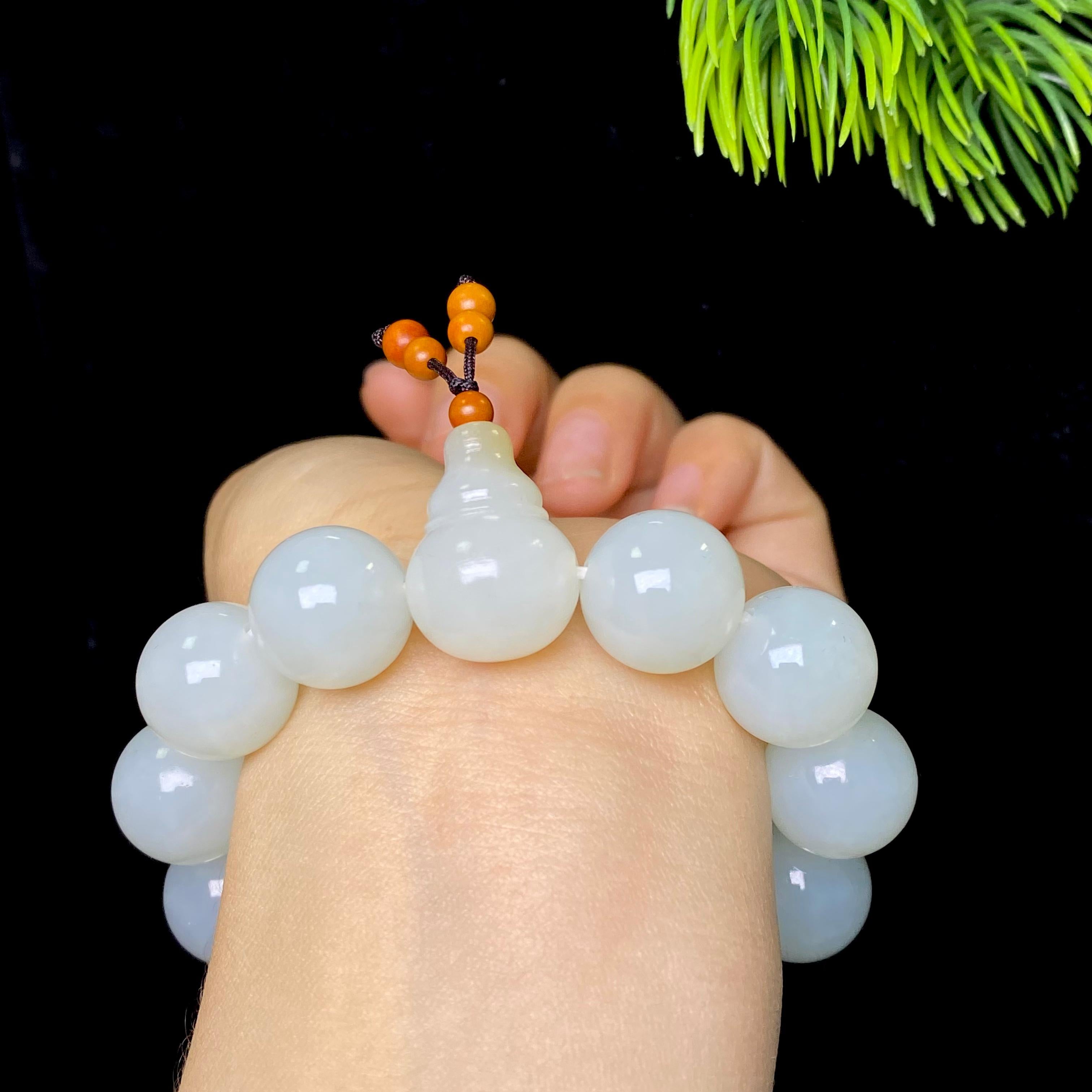 和田玉糖白圆珠手串（67.9g）