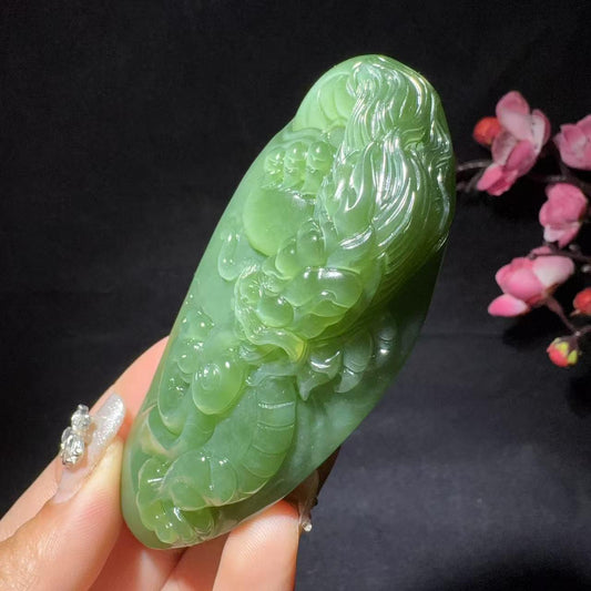 和田玉碧玉手把件龙行天下（95.0g）