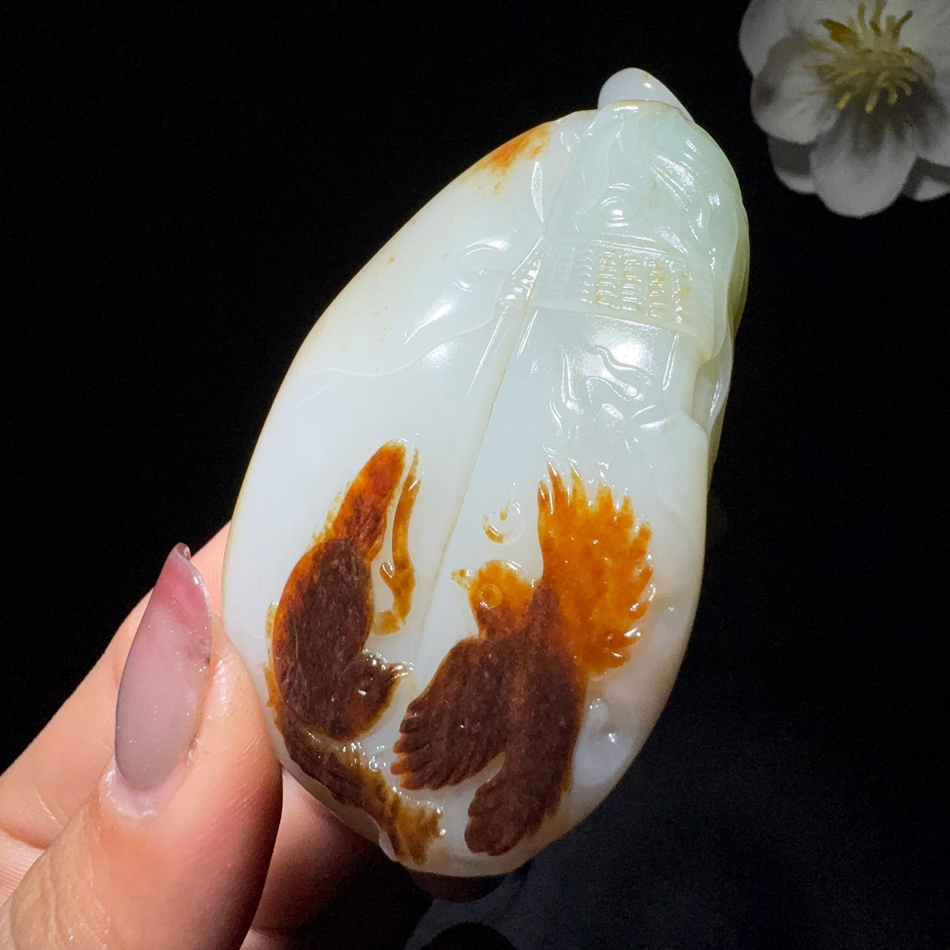 和田玉籽料挂件双喜临门（77.6g）