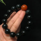 收藏级和田籽料黑青圆珠手串（66.6g）