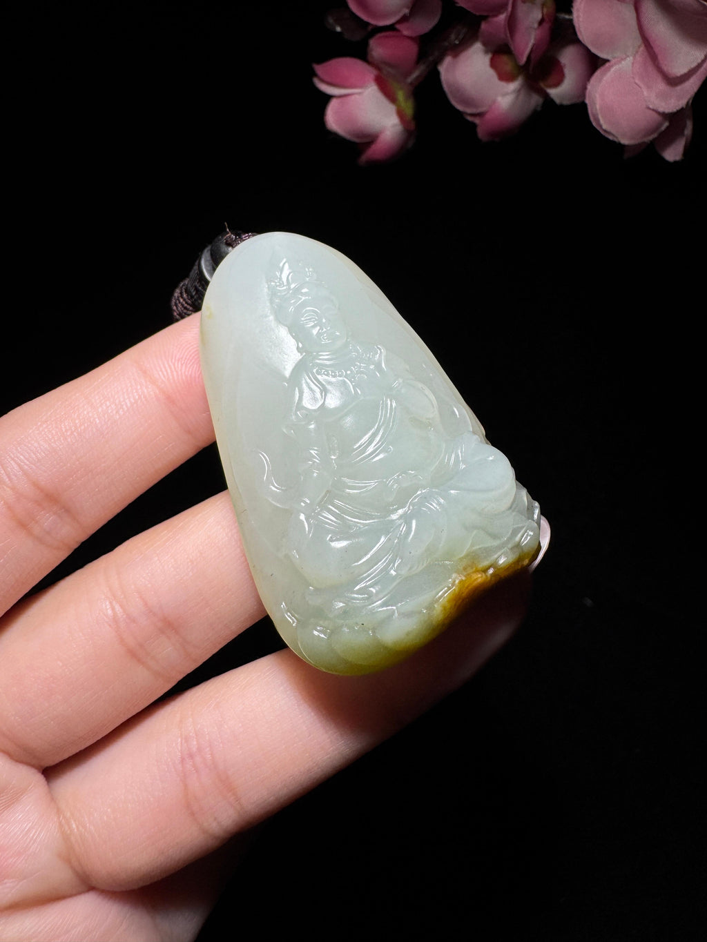 和田玉籽料翠青白度母（45.1g）