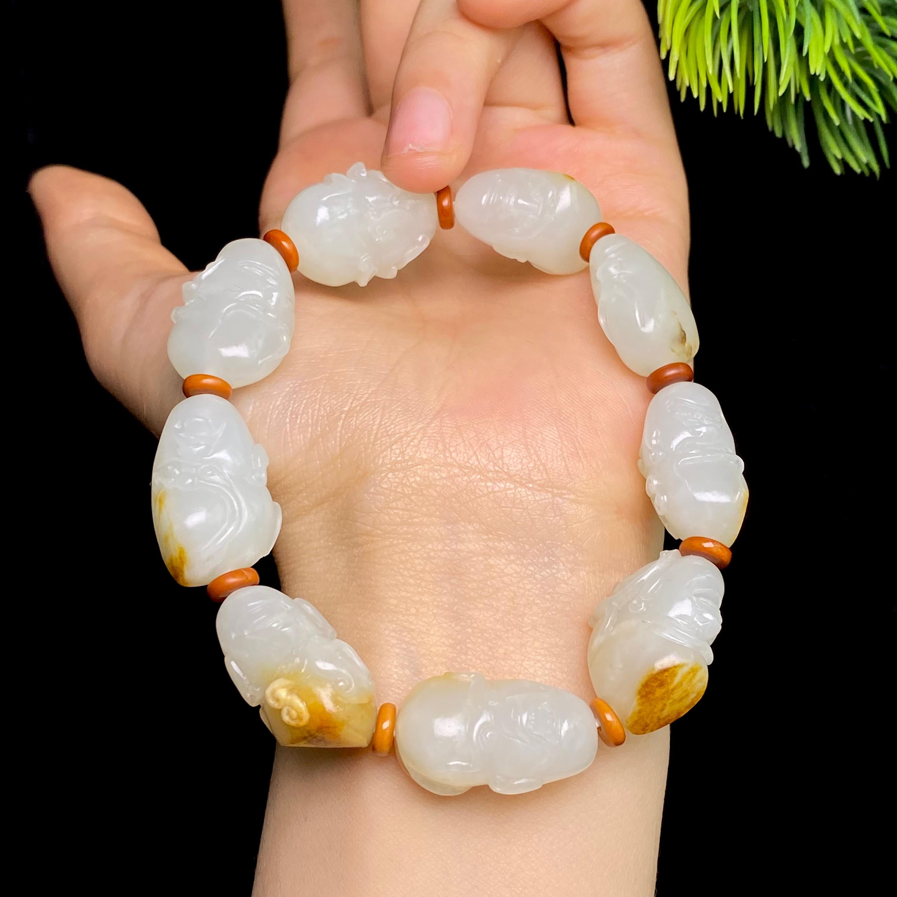 和田玉籽料罗汉手串（50.1g）