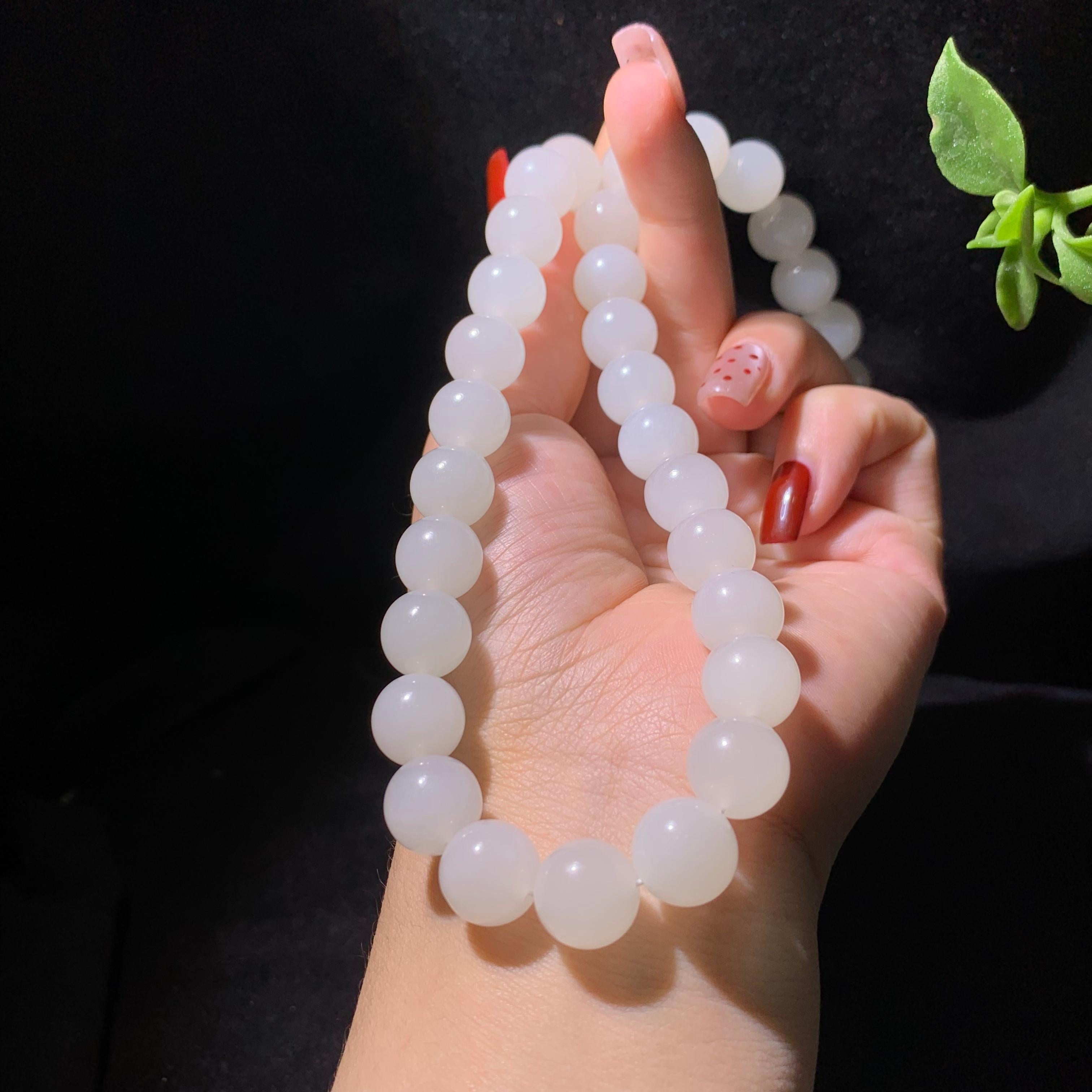 精品和田山料高冰白玉项链（101.3g）