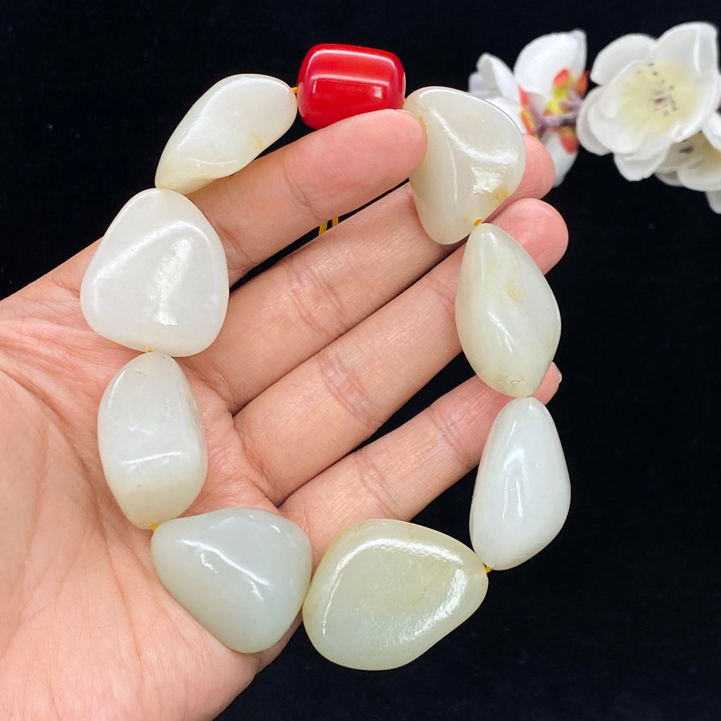 和田玉白玉带洒金皮籽料【精品手串】（125.4g）