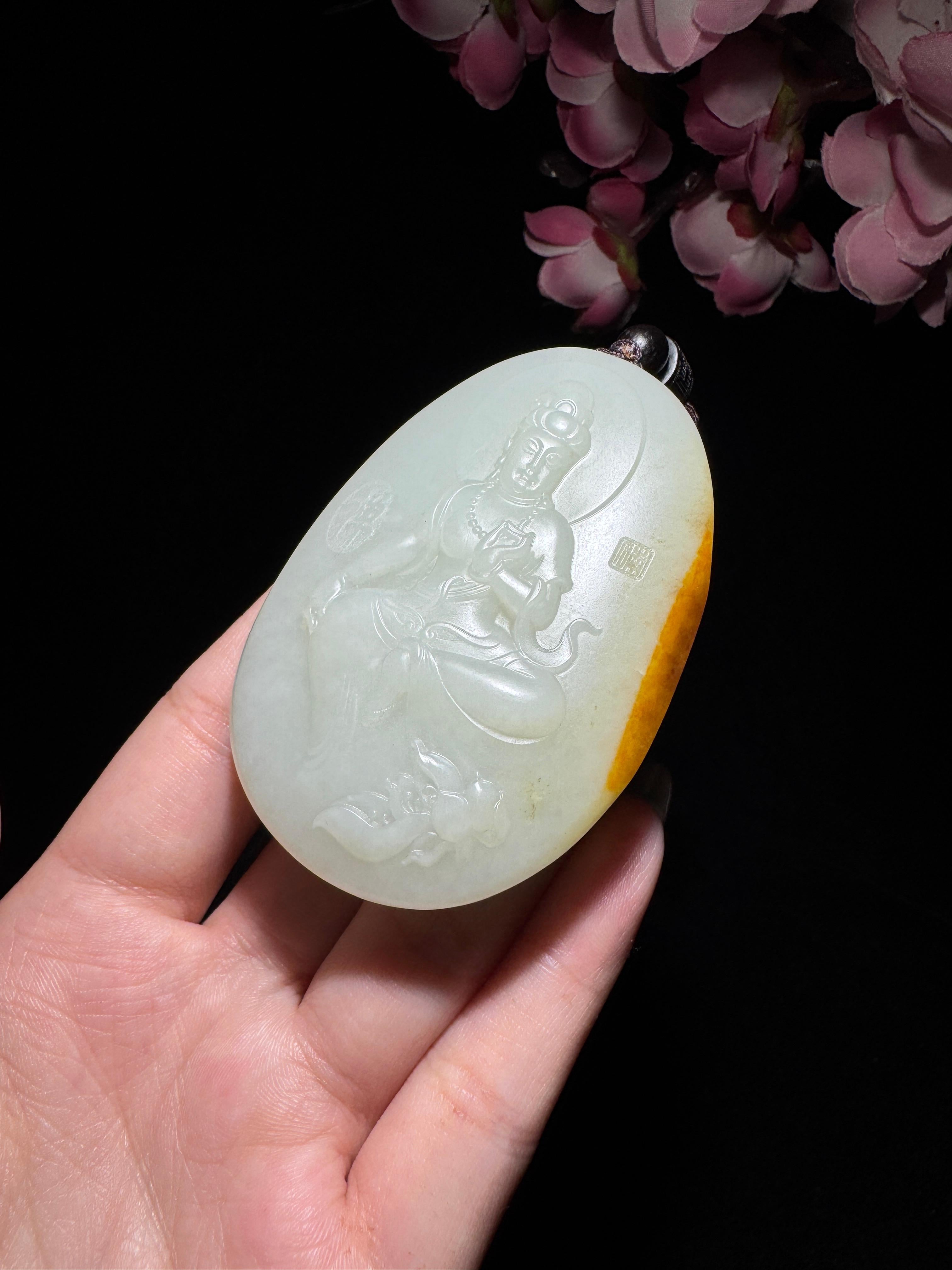 和田玉籽料白玉观音挂件（76.3g）