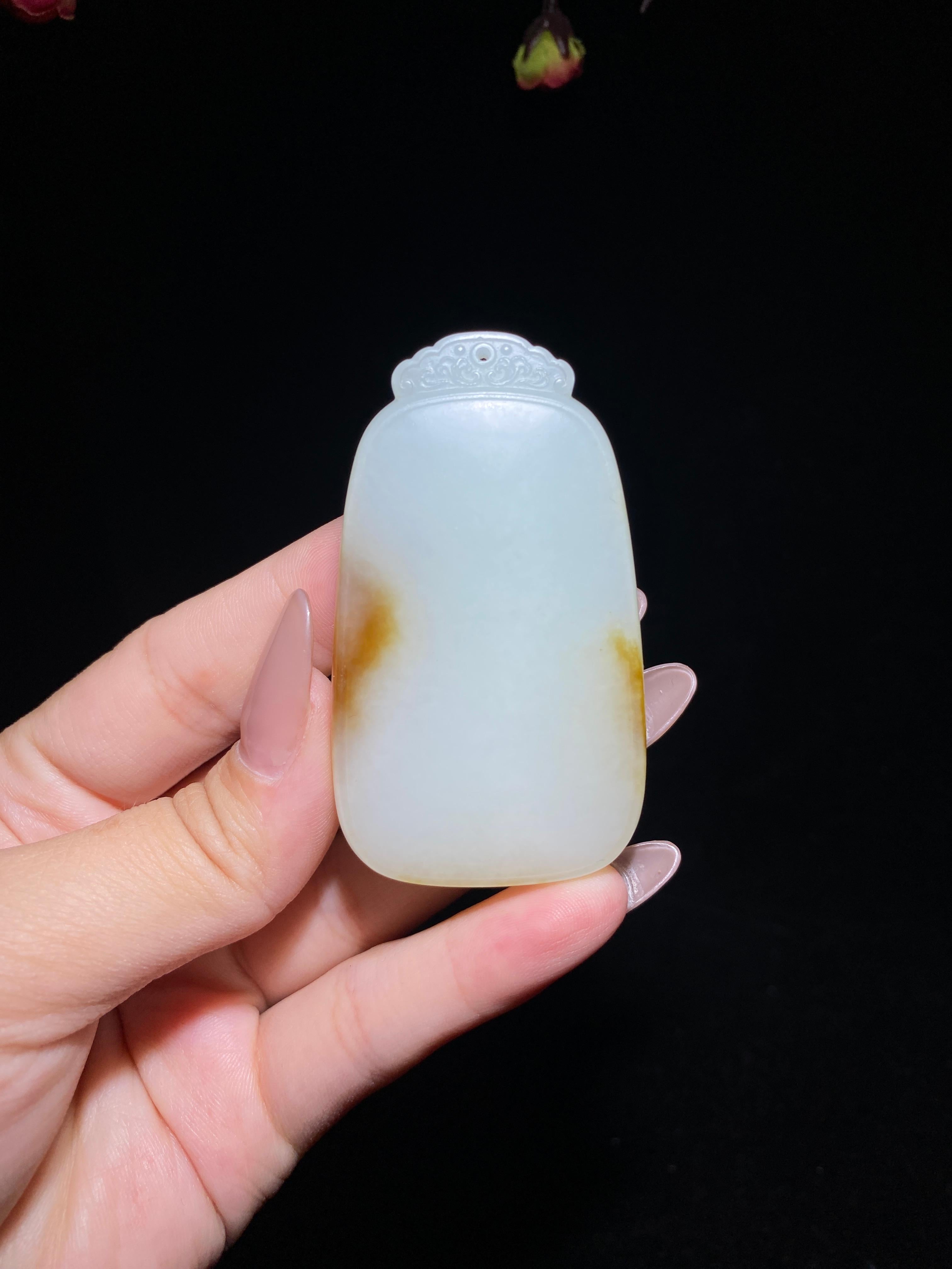 和田玉糖白玉无事牌（48.7g）