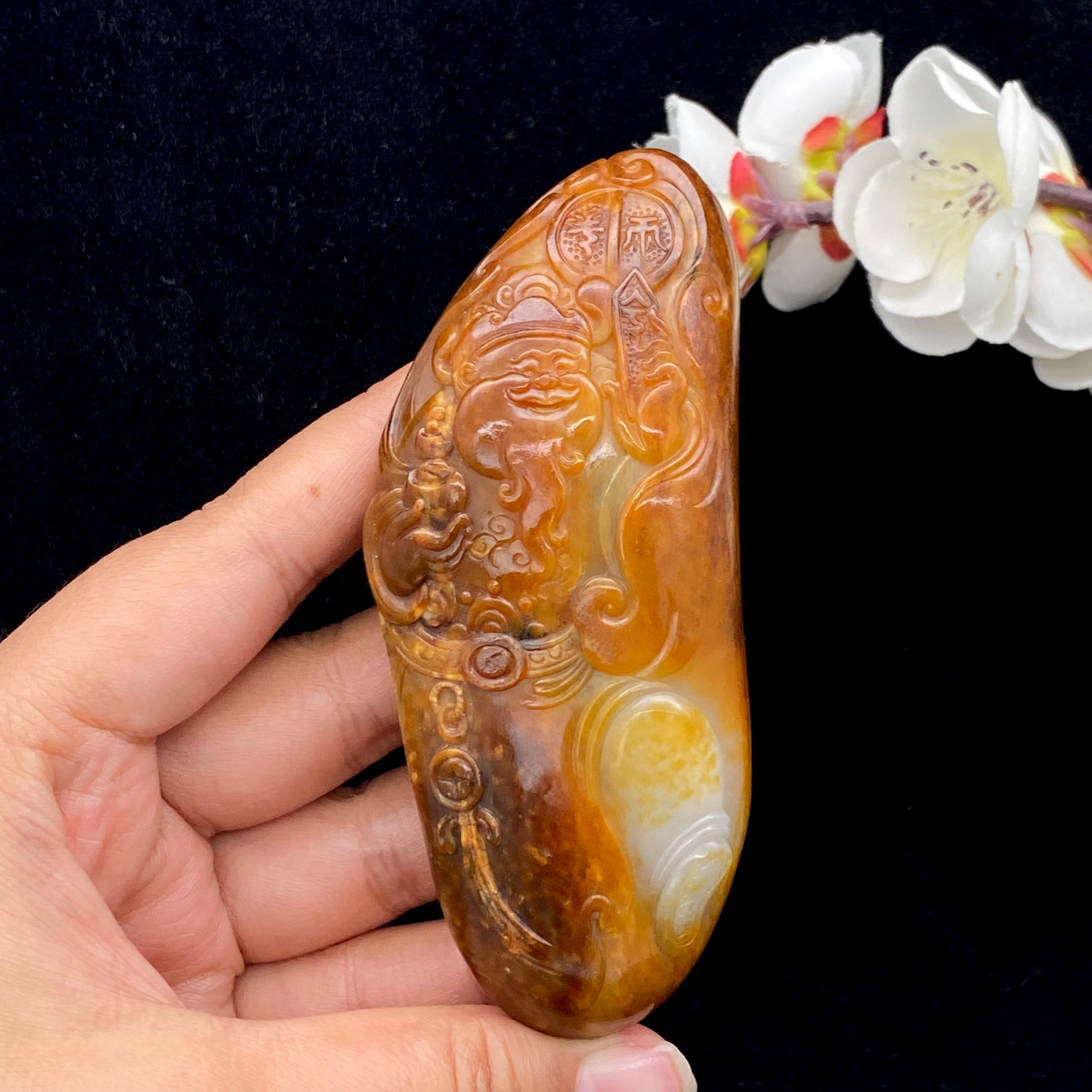 和田玉黄沁皮籽料【财神】手把件（203.7g）