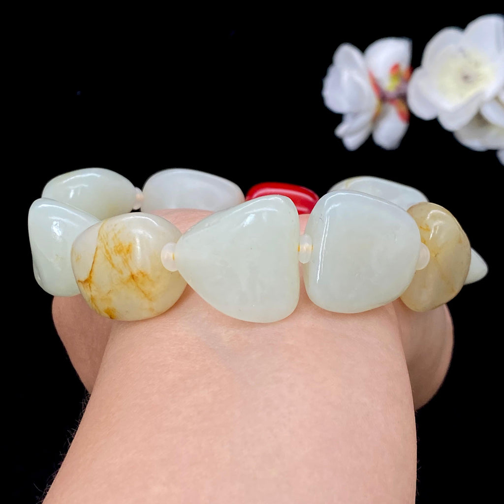 和田玉-洒金皮白肉籽料【精品手串】（106g）