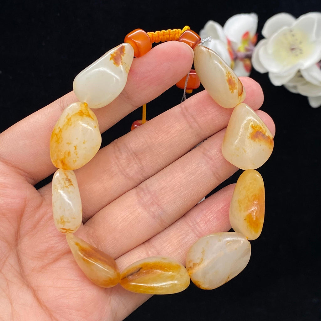 和田玉-洒金皮白肉籽料【精品手串】L2606200395（g）