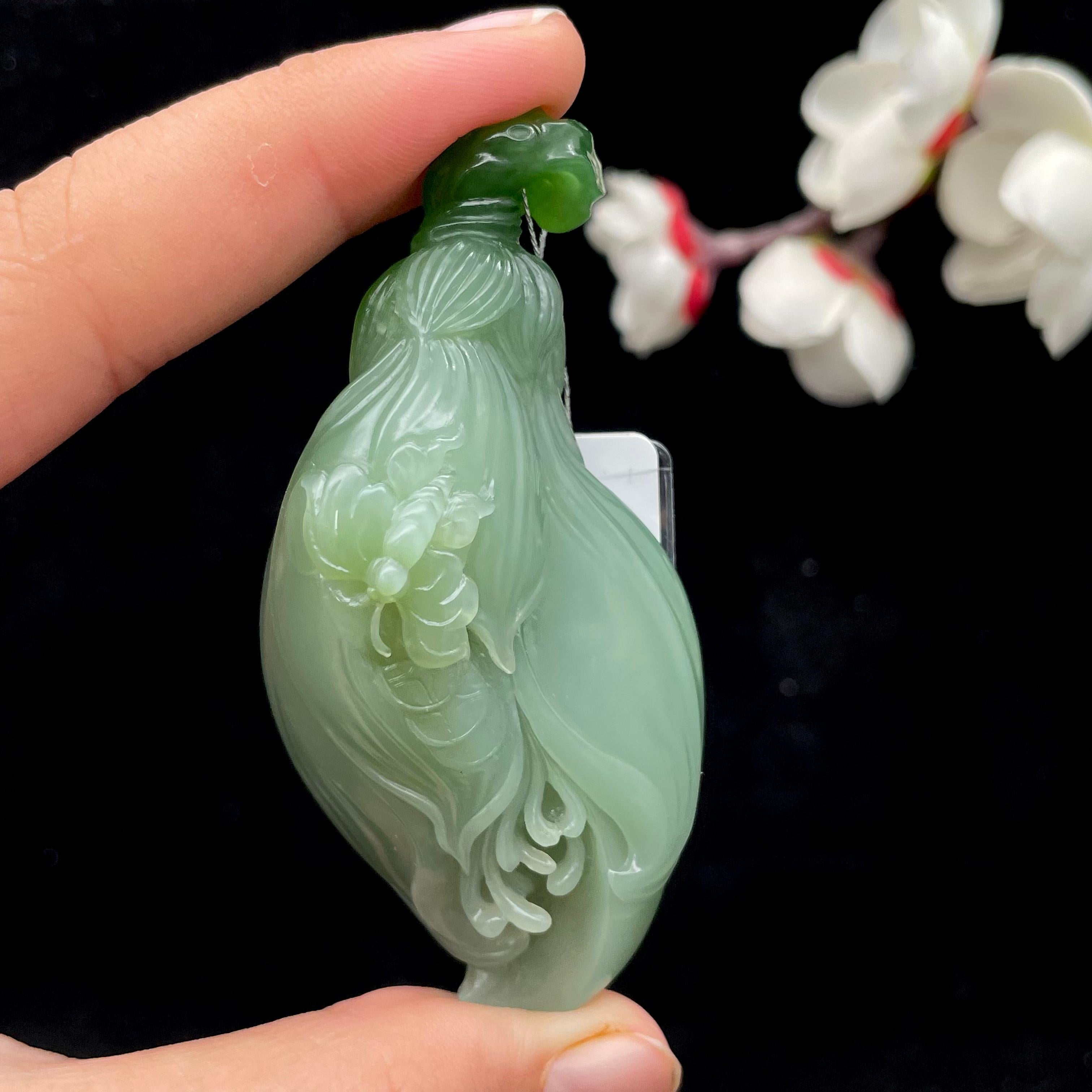 和田玉碧玉带猫眼【蝶莲花】挂件SY2607260392（56.2g）