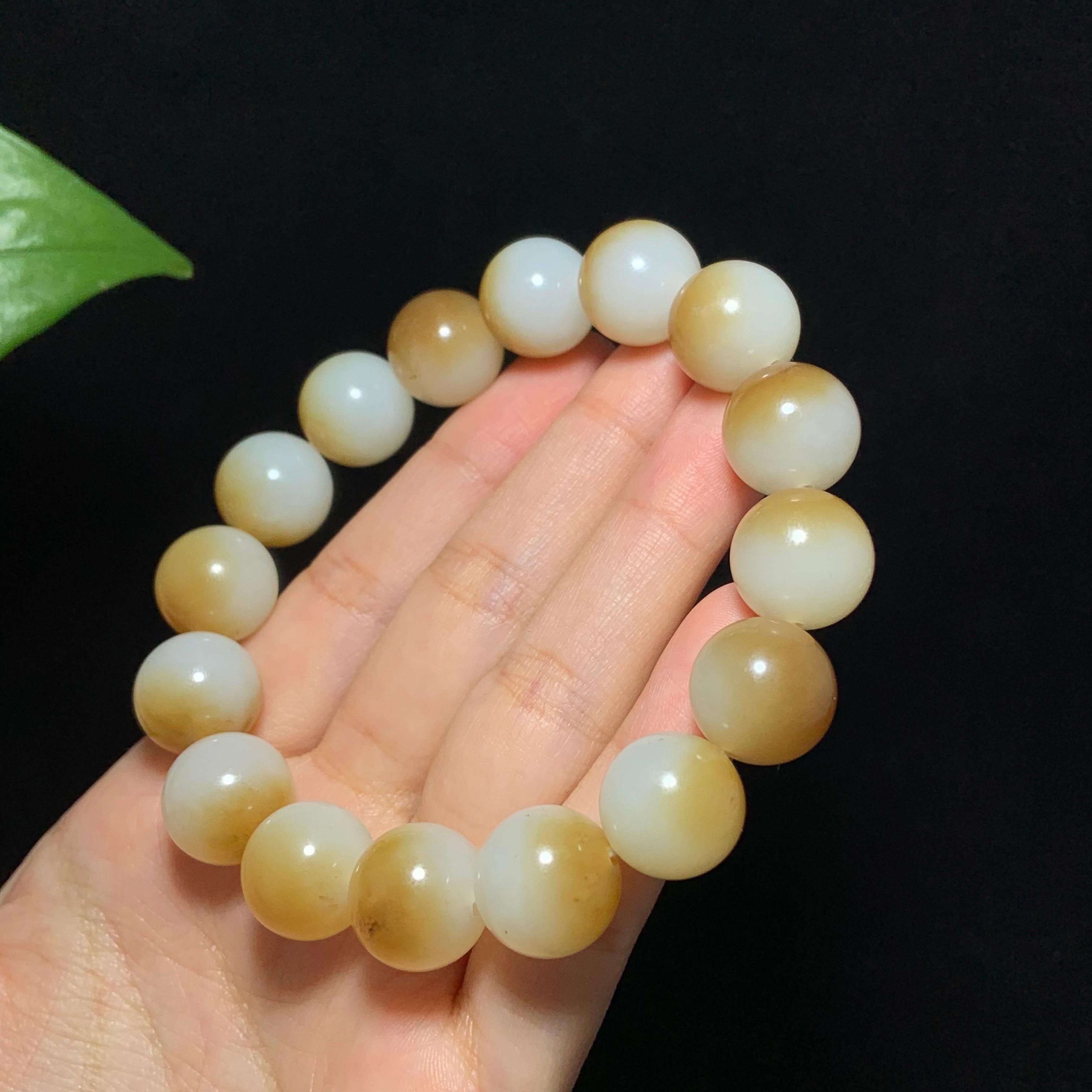 收藏级新疆且末糖白玉聚宝盆手串（68.2g）