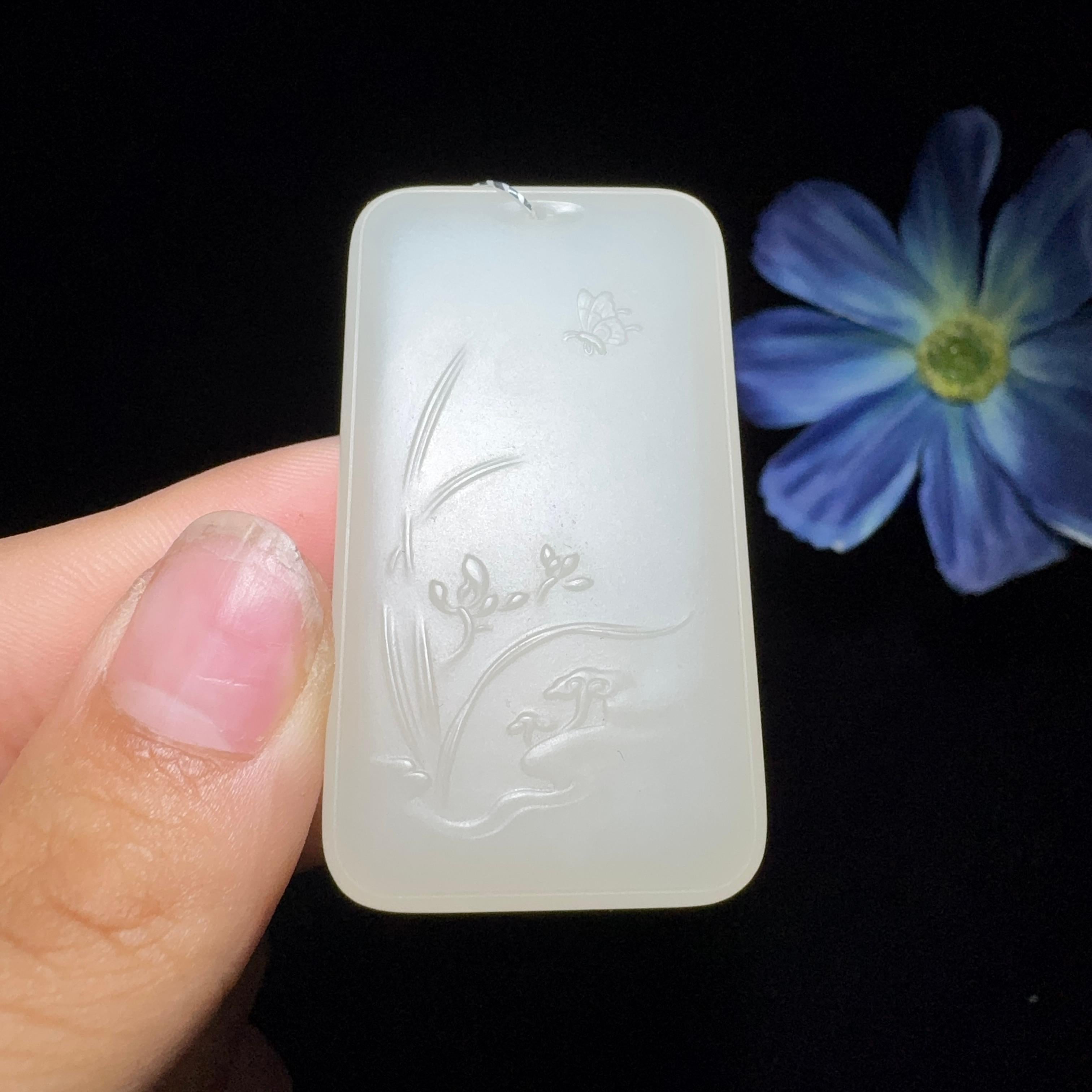 和田玉藕粉平安无事牌（37.6g）