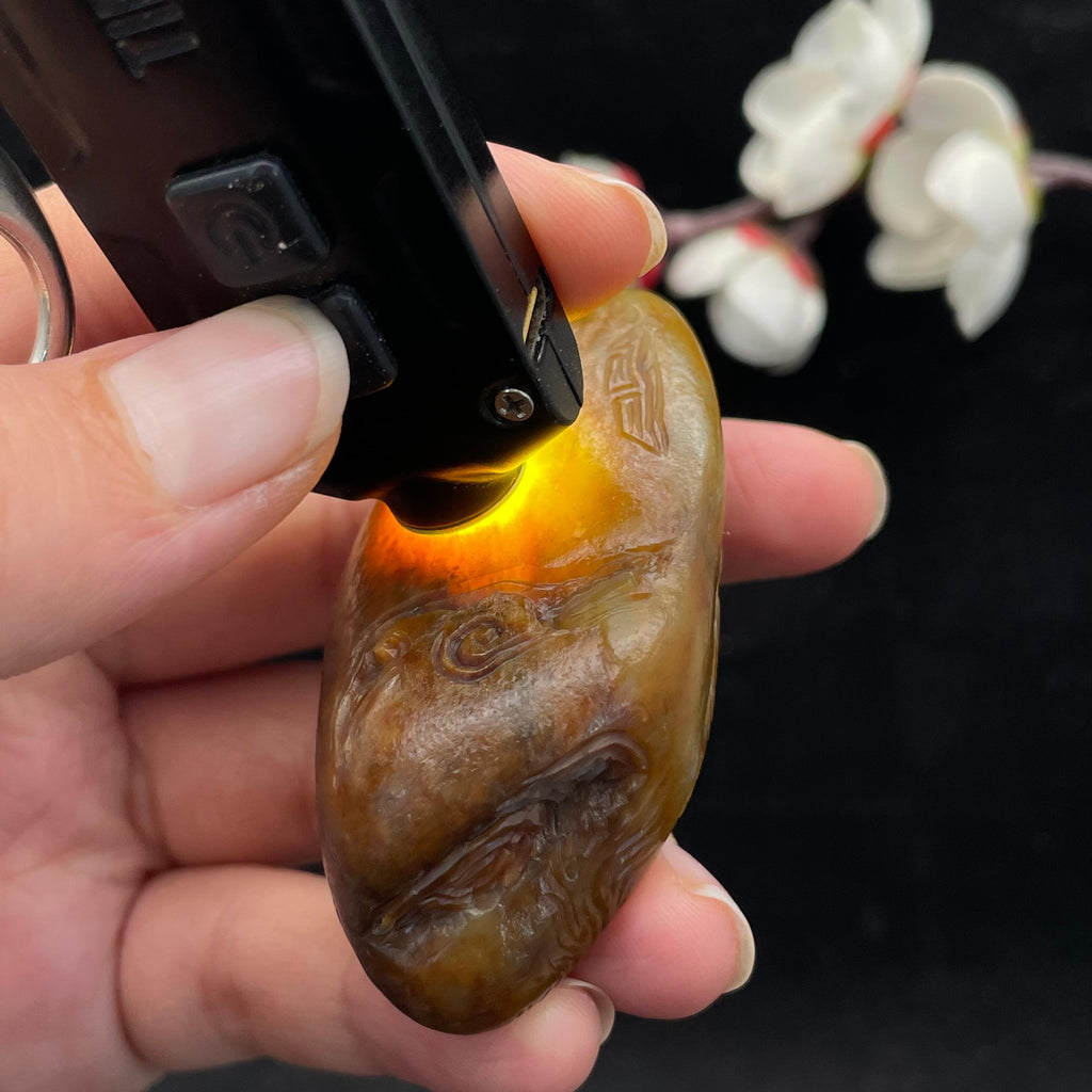 和田玉聚黄皮籽料【龙凤】挂件（73.1g）