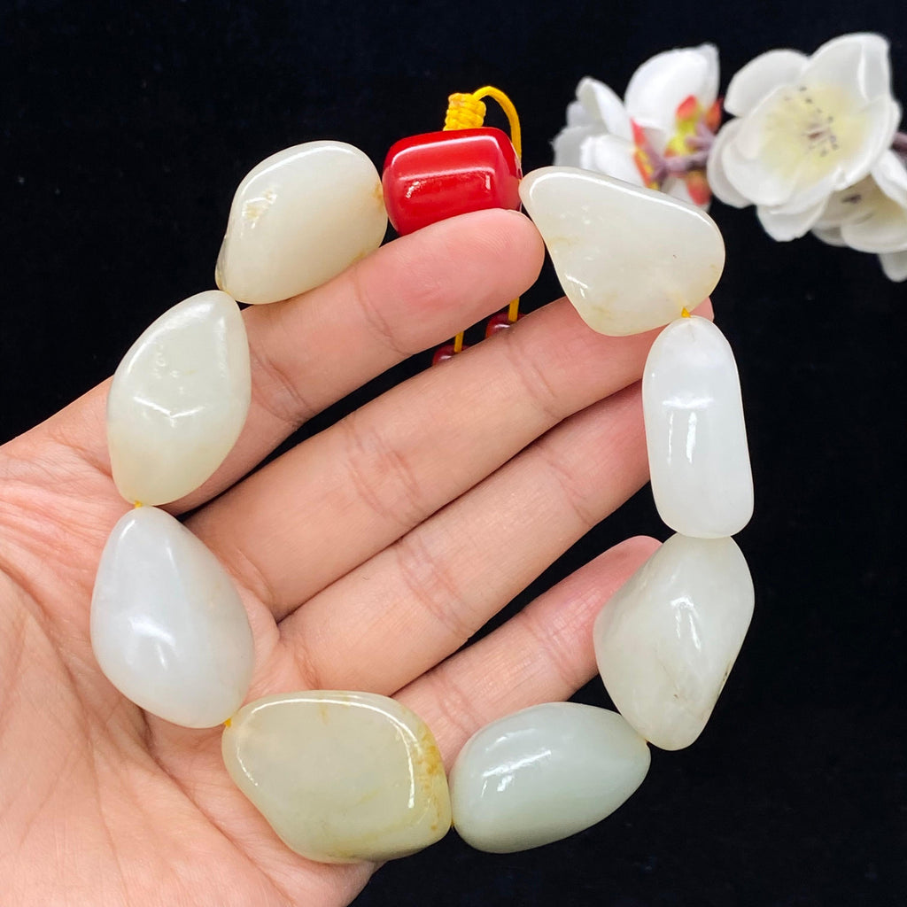 和田玉白玉带洒金皮籽料【精品手串】（125.4g）