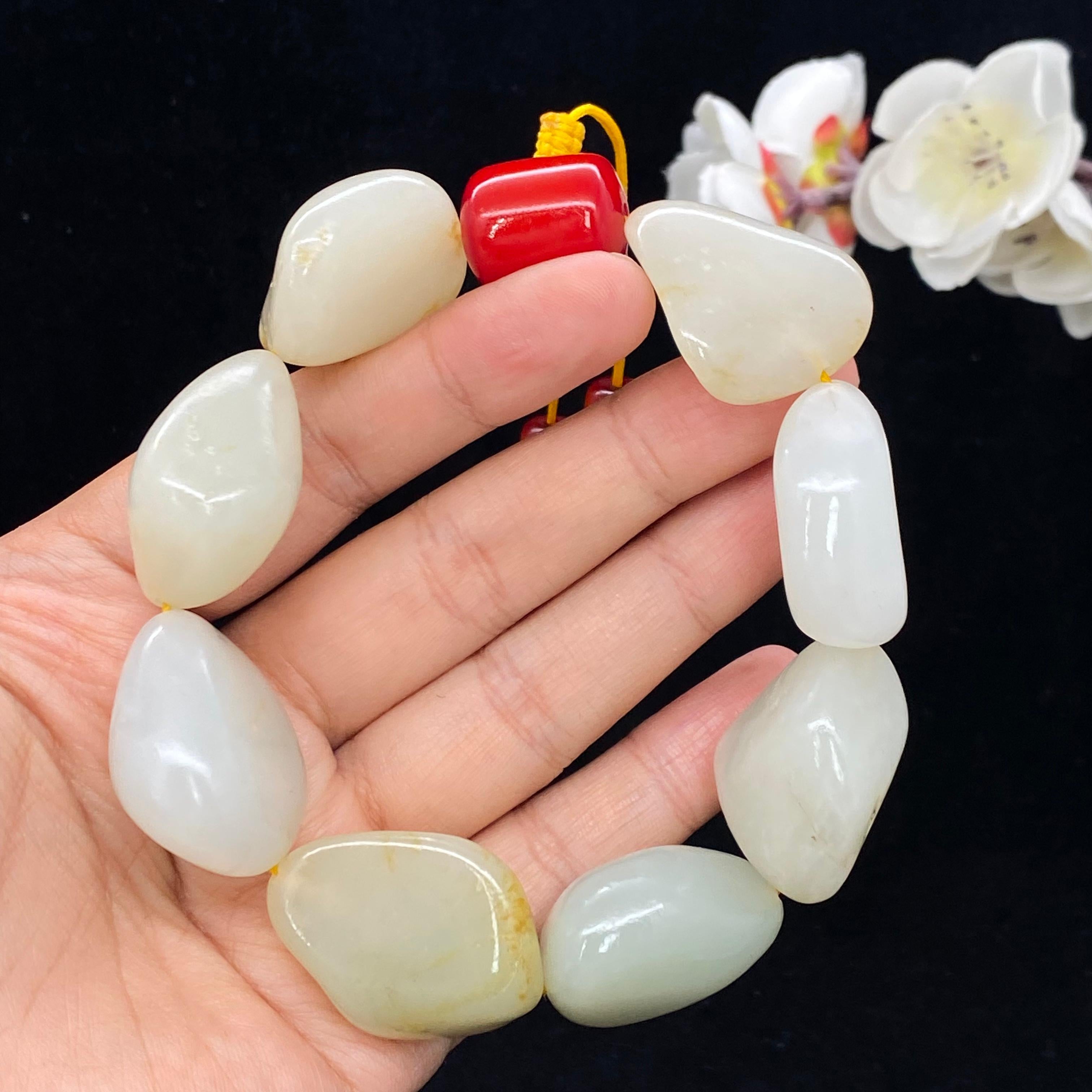 和田玉白玉带洒金皮籽料【精品手串】（125.4g）