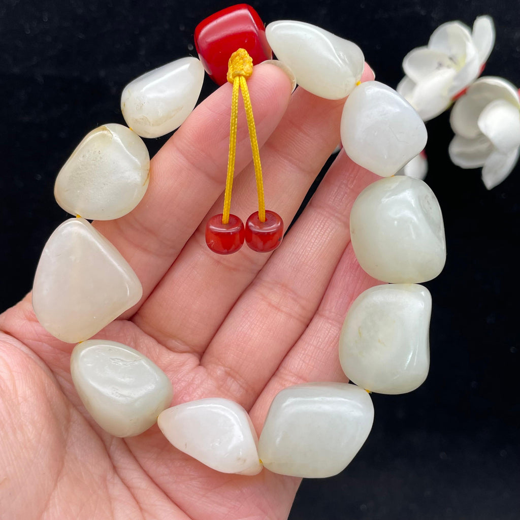 和田玉白玉带洒金皮籽料【精品手串】（83.8g）