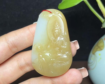 新疆和田玉且末白糖羊脂玉大势至菩萨（35.6g）
