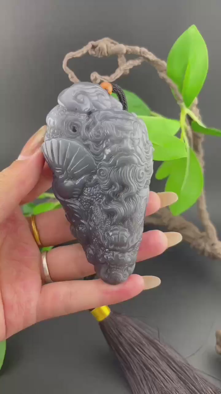 和田玉烟紫钟馗手把件