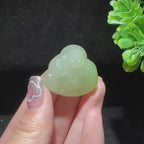 和田玉冰底带翠佛公挂件