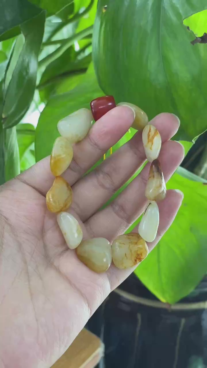 和田玉-洒金皮白肉【精品手串】