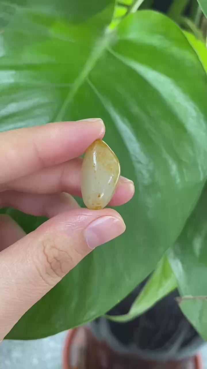 【超值推荐】和田玉-洒金皮白肉籽料戒面籽