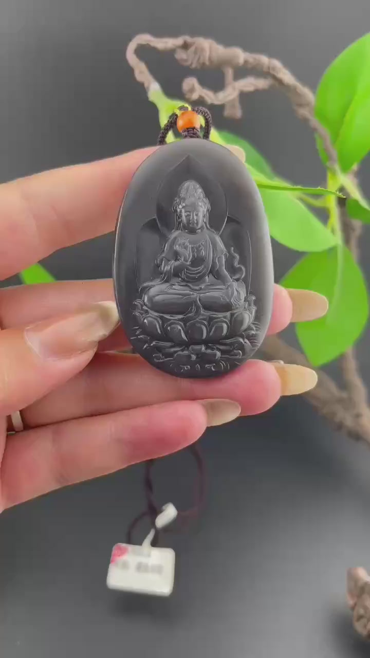 和田玉烟紫观音挂件