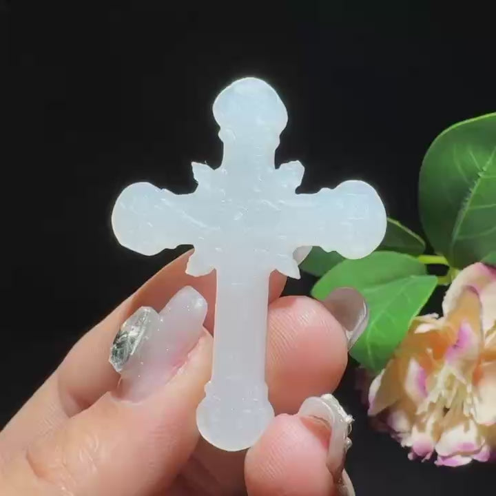 和田玉白玉挂件基督耶稣十字架