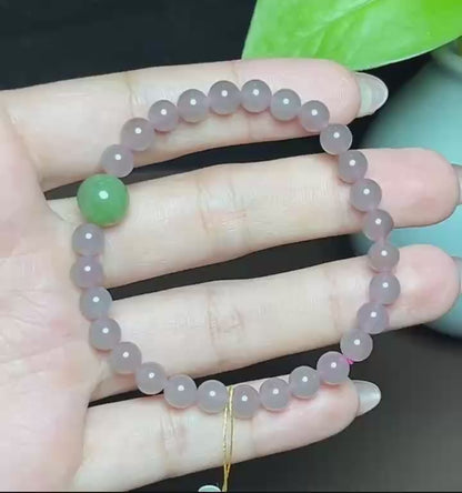 和田玉紫罗兰带碧玉圆珠手串