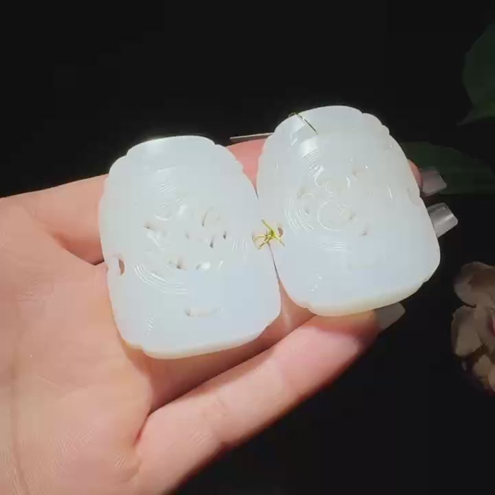 和田玉白玉仿古龙凤对牌