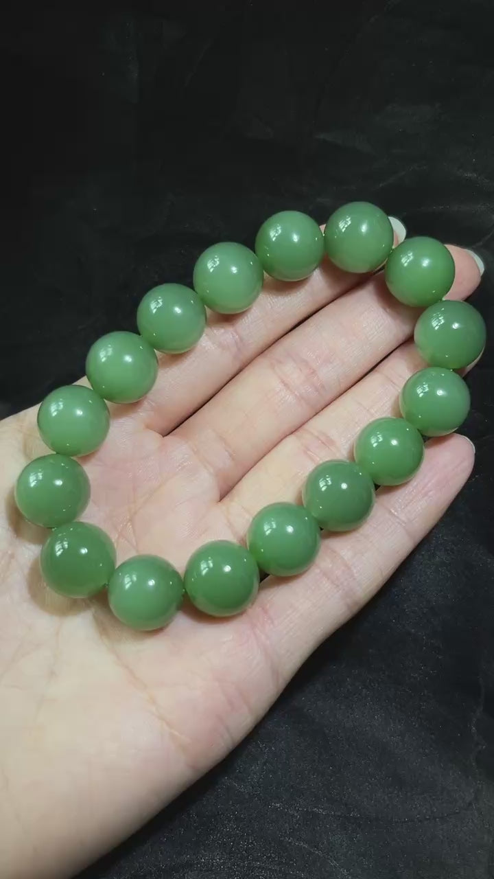 和田玉碧玉粉绿手串